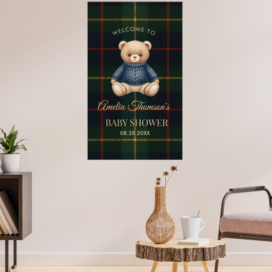 Chic Preppy Teddy Bear Baby Shower  Poster (Wohnzimmer 3)