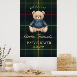 Chic Preppy Teddy Bear Baby Shower Poster