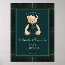Chic Preppy Teddy Bear Baby Shower Welcome 