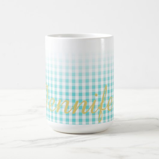 Chic Preppy Turuqoise Gingham Muster Monogramm Tasse (Mittel)