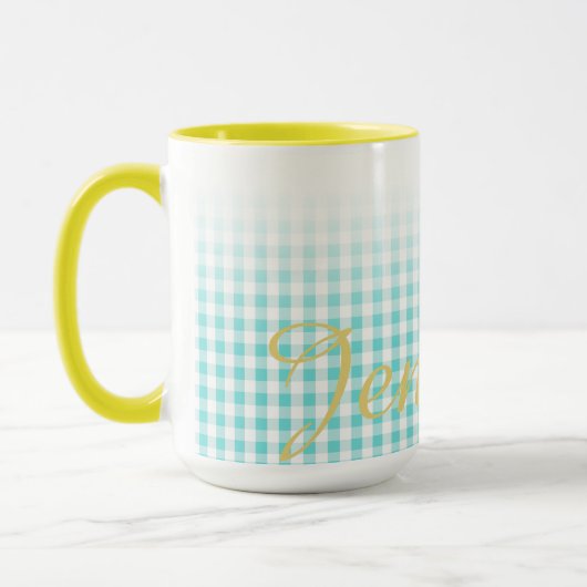 Chic Preppy Turuqoise Gingham Muster Monogramm Tasse (Links)