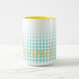 Chic Preppy Turuqoise Gingham Muster Monogramm Tasse