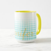 Chic Preppy Turuqoise Gingham Muster Monogramm Tasse (VorderseiteRechts)