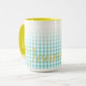 Chic Preppy Turuqoise Gingham Muster Monogramm Tasse (Vorderseite Links)