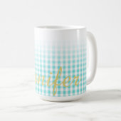 Chic Preppy Turuqoise Gingham Muster Monogramm Tasse (VorderseiteRechts)