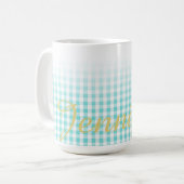 Chic Preppy Turuqoise Gingham Muster Monogramm Tasse (Vorderseite Links)