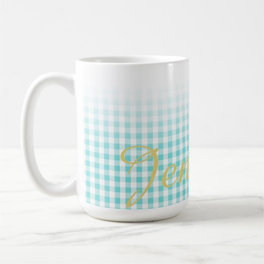 Chic Preppy Turuqoise Gingham Muster Monogramm Tasse (Links)