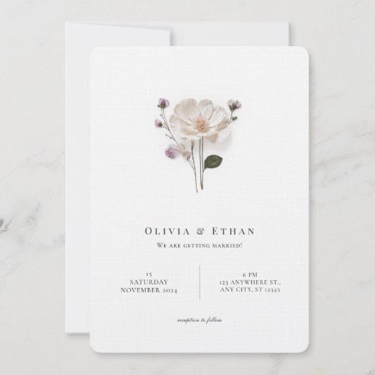 Chic Pressed Blume Rounded Corner Style Wedding Einladung (Vorderseite)