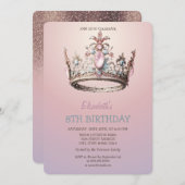 Chic Princess Crown Glitzer Geburtstag Einladung (Vorne/Hinten)