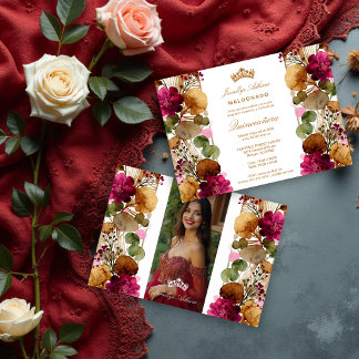 Chic Princess Tiara Floral Garland Quinceañera Einladung