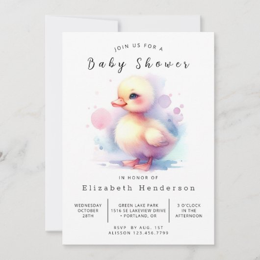 Chic Printable Duck Baby Duck Einladung (Vorderseite)