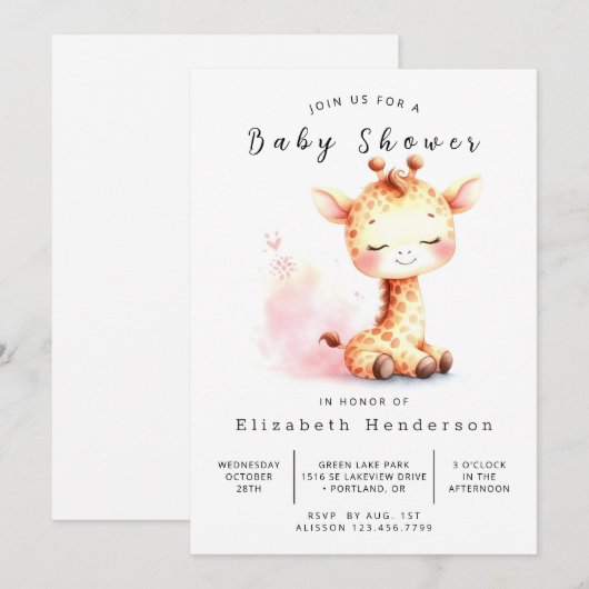 Chic Printable Giraffe Baby Dusche Einladung (Vorne/Hinten)