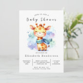Chic Printable Giraffe Baby Dusche Einladung (Stehend Vorderseite)