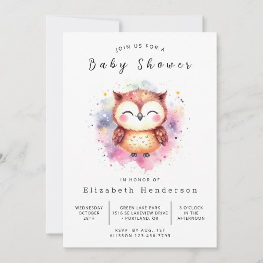 Chic Printable Owl Baby Dusche Einladung (Vorderseite)