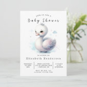 Chic Printable Swan Baby Dusche Einladung (Stehend Vorderseite)