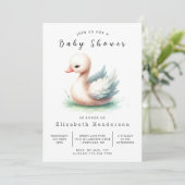 Chic Printable Swan Baby Dusche Einladung (Stehend Vorderseite)