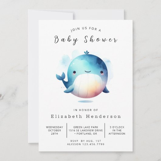 Chic Printable Whale Baby Dusche Einladung (Vorderseite)