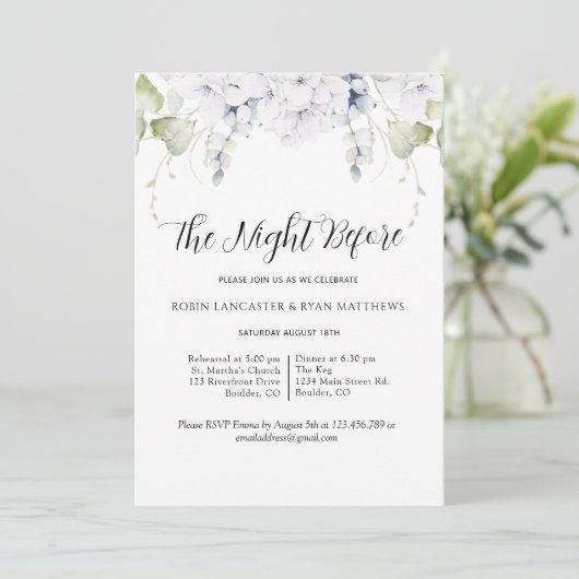 Chic Probe Dinner Night Before Greenery Floral Einladung (Stehend Vorderseite)