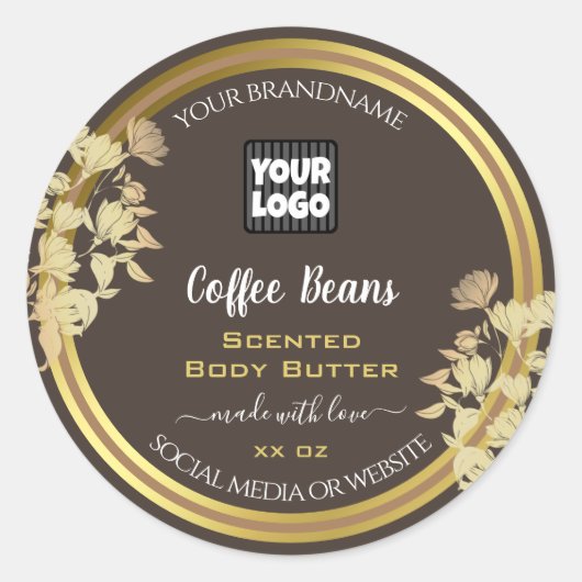 Chic Product Packaging Labels mit Logobraun Gold Runder Aufkleber (Vorderseite)