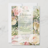 Chic Prosecco & Pearls Glitter Bridal Shower Einladung (Vorderseite)