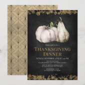 Chic Pumpkin Black & Gold Erntedank Dinner Einladung (Vorne/Hinten)