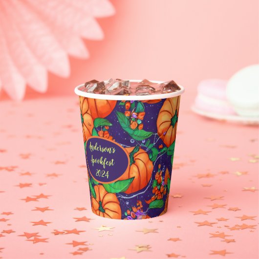 Chic Pumpkin Custom Halloween Paper Cups Pappbecher (Insitu)