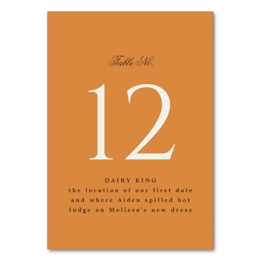 Chic Pumpkin Orange Event Table Zent Sign Tischnummer (Vorderseite)