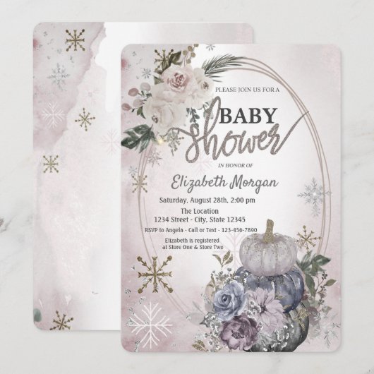 Chic Pumpkins Boho Blume Babydusche Einladung (Vorne/Hinten)