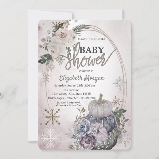 Chic Pumpkins Boho Blume Babydusche Einladung (Vorderseite)