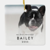 Chic Puppy's First Christmas Dog Foto Keramikornament (Vorderseite)