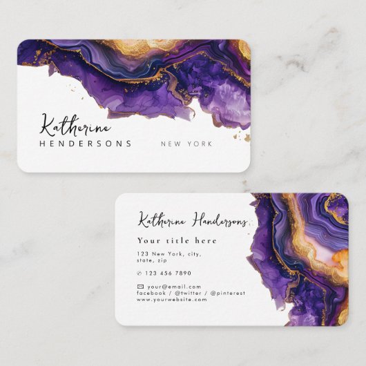 Chic Purple Agate gold glitter marble Professional Visitenkarte (Vorne/Hinten)