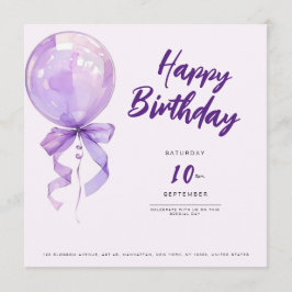 chic Purple balloons birthday invitation Einladung
