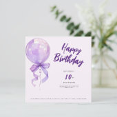 chic Purple balloons birthday invitation Einladung (Stehend Vorderseite)