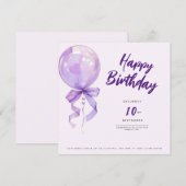 chic Purple balloons birthday invitation Einladung (Vorne/Hinten)