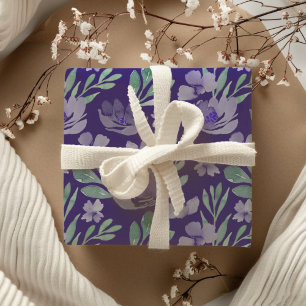 Chic Purple Blumen- und Blattwerk-Wasserfarbenmust Geschenkpapier Set