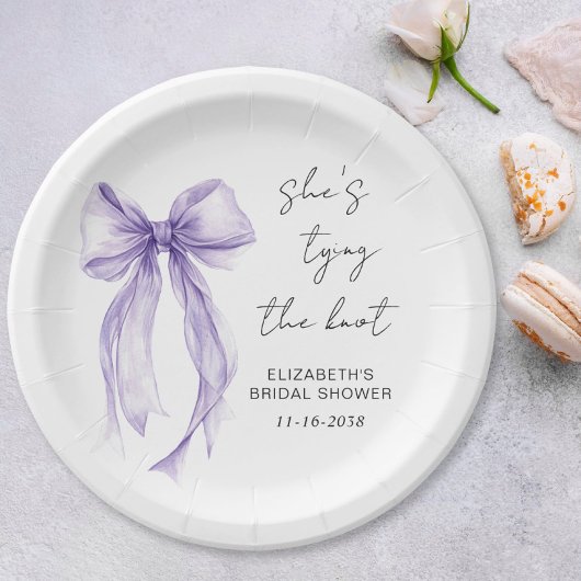 Chic Purple Bow Watercolor Bridal Shower Pappteller