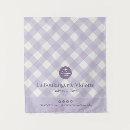 Chic Purple Checker Bakery Logo Event Table Runner Wandteppich (Vorderseite)