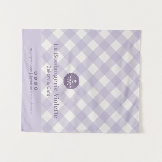 Chic Purple Checker Bakery Logo Event Table Runner Wandteppich (Vorderseite (Horizontal))