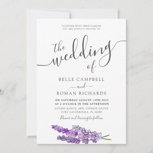 Chic Purple Floral Watercolor Wedding  Einladung (Vorderseite)