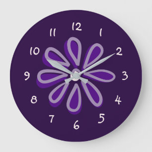 Chic Purple Flower Doodle Große Wanduhr