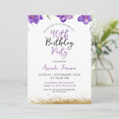 Chic Purple Flowers 90. Geburtstag Einladung (Stehend Vorderseite)