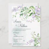 Chic Purple Flowers Grüne Blätter Blumenzehen Einladung (Vorderseite)