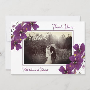 Chic Purple Flowers Hochzeitsstift Foto Dankeskarte