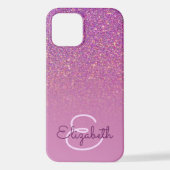 Chic Purple Glitter Ombre with Name & Monogram iPhone Hülle (Rückseite)