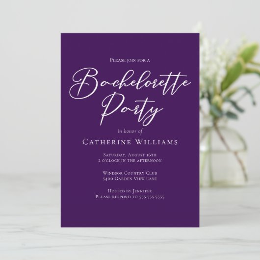 Chic Purple Minimalist Bachelorette Party Einladung (Stehend Vorderseite)