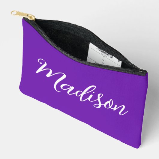Chic Purple Name in Handwritten Script Custom Zubehörtasche (Offen)