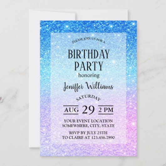 Chic Purple Ombre Blue Glitter Modern              Einladung (Vorderseite)