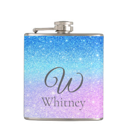 Chic Purple Ombre Blue Glitter Modern Flachmann