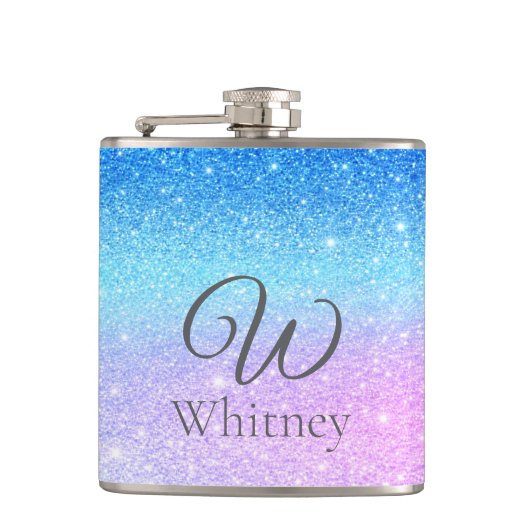 Chic Purple Ombre Blue Glitter Modern              Flachmann (Vorderseite)