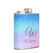 Chic Purple Ombre Blue Glitter Modern              Flachmann (Rechts)